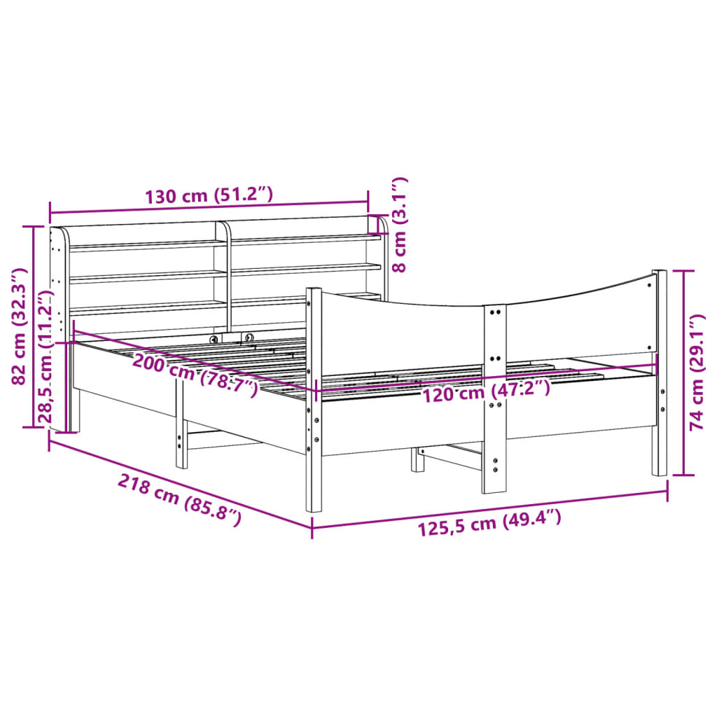 Estrutura de cama com cabeceira 120x200 cm pinho maciço