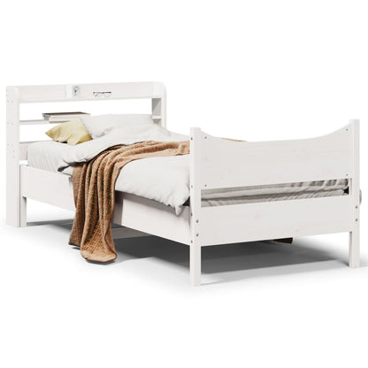 Estrutura de cama com cabeceira 100x200cm pinho maciço branco