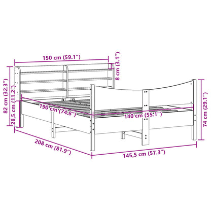 Estrutura cama c/ cabeceira 140x190 cm pinho maciço