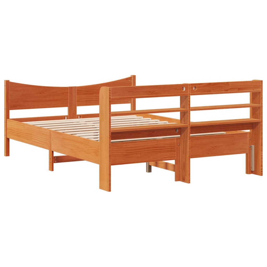 Estrutura cama c/ cabeceira 140x190cm pinho maciço castanho-mel