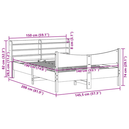 Estrutura cama c/ cabeceira 140x190cm pinho maciço castanho-mel