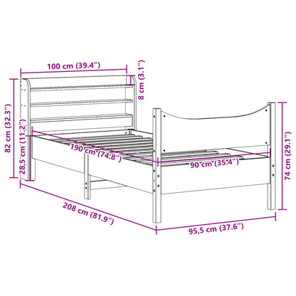 Estrutura de cama com cabeceira 90x190 cm pinho maciço