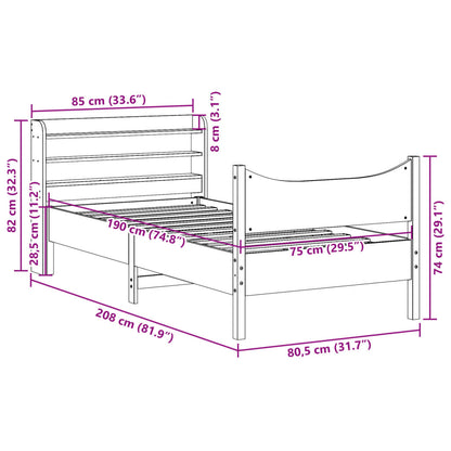 Estrutura de cama com cabeceira 75x190 cm pinho maciço