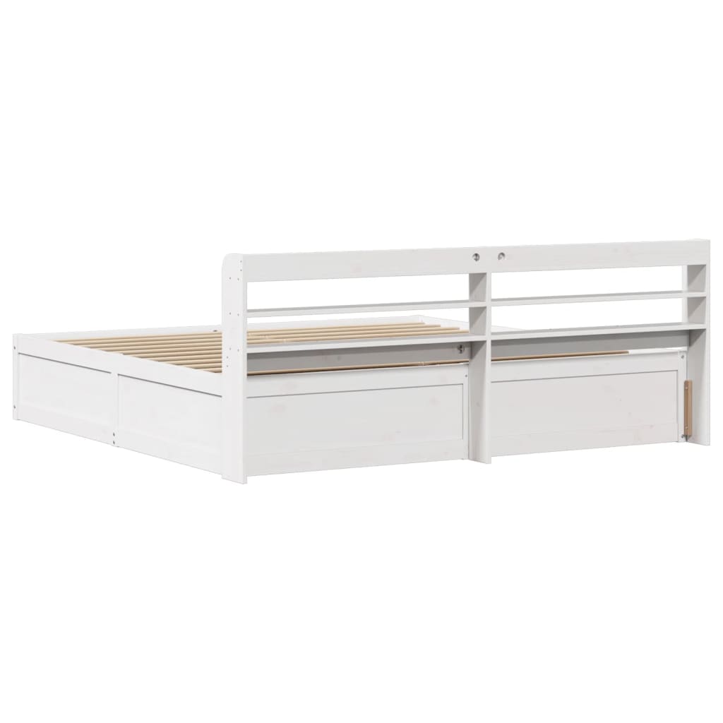 Estrutura de cama com cabeceira 200x200 cm pinho maciço branco