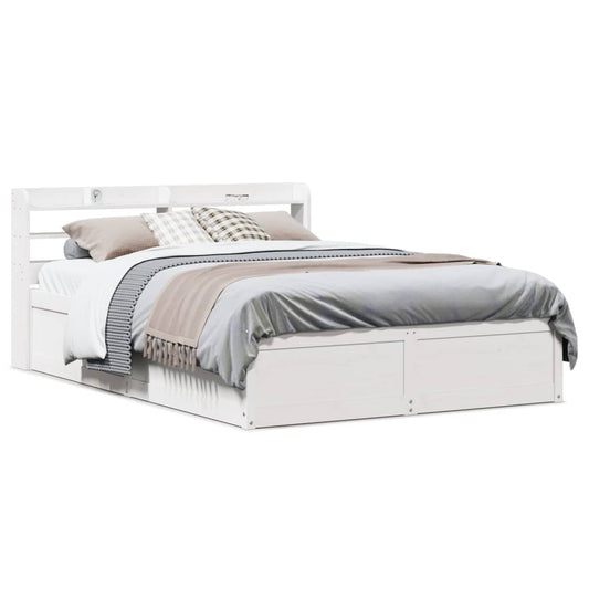 Estrutura de cama com cabeceira 160x200 cm pinho maciço branco