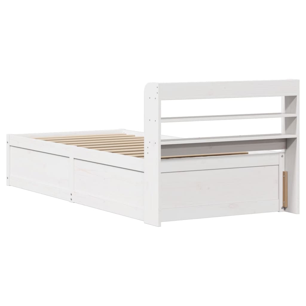 Estrutura de cama com cabeceira 100x200cm pinho maciço branco