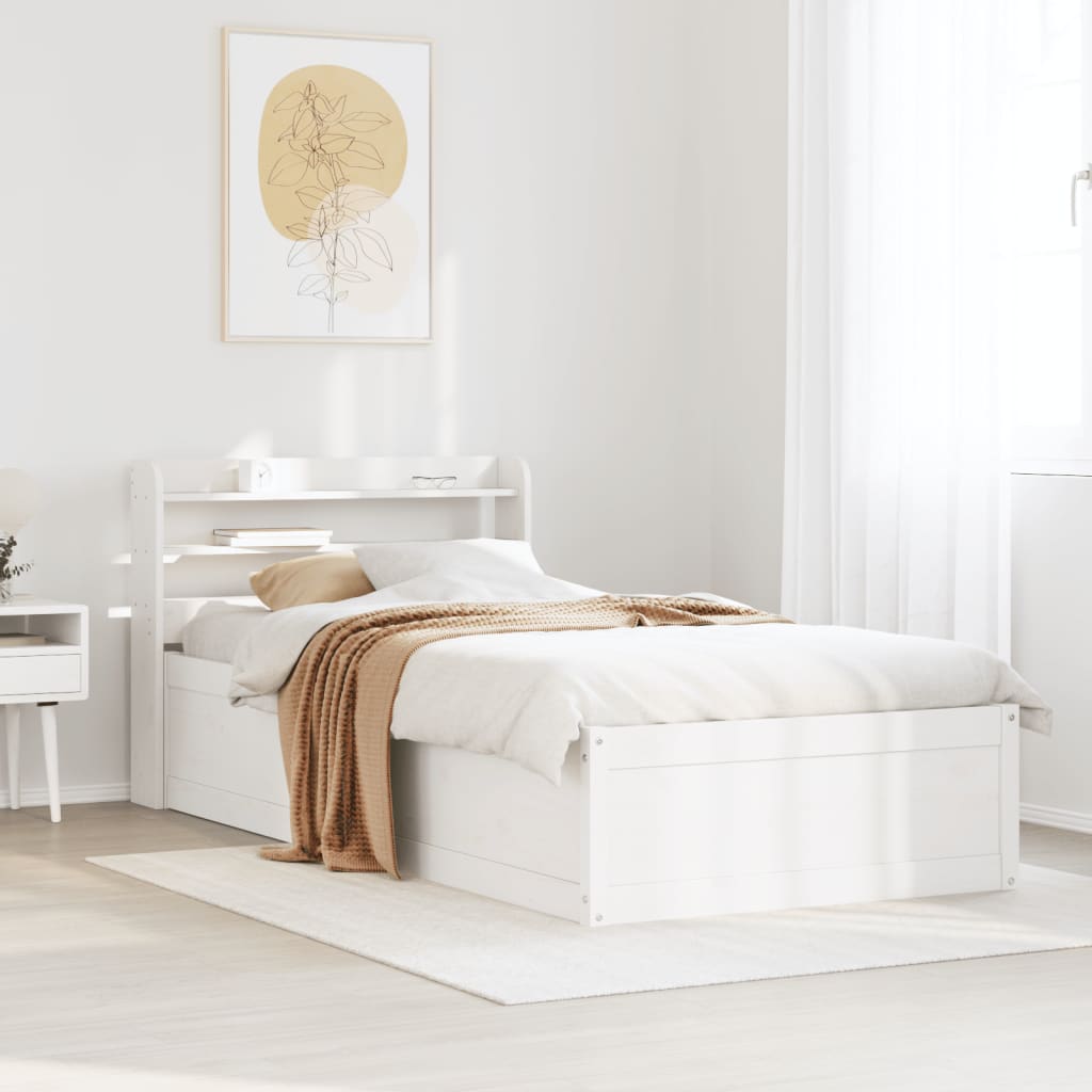 Estrutura de cama com cabeceira 90x200 cm pinho maciço branco