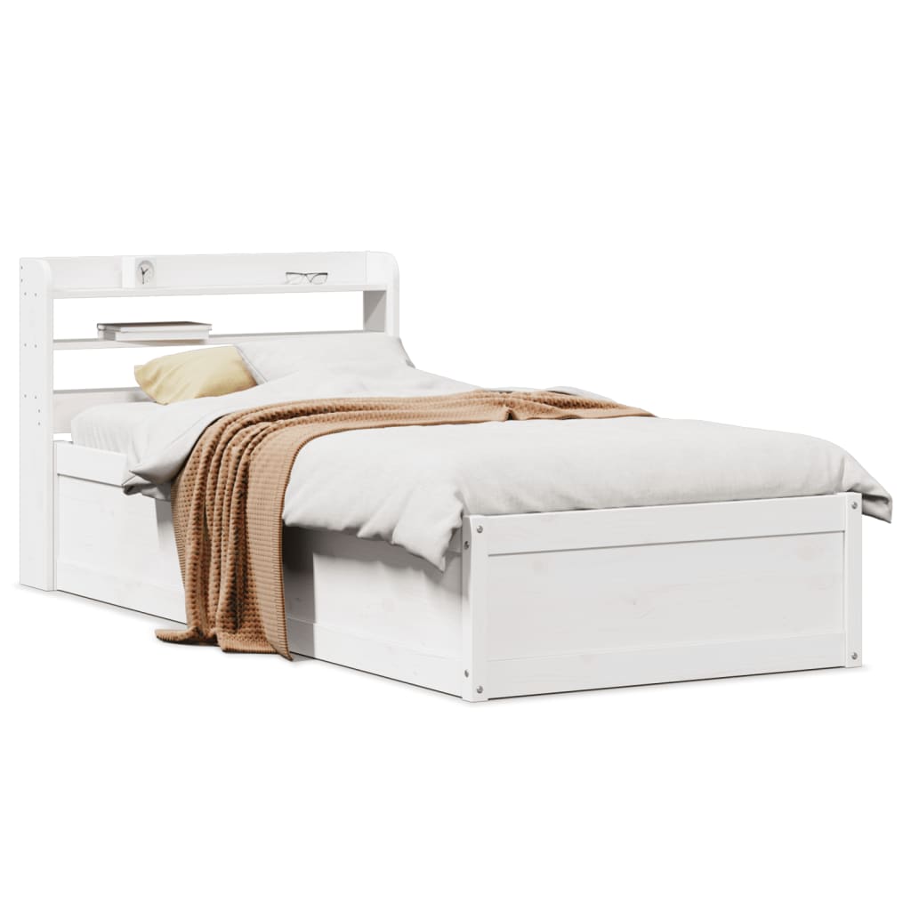 Estrutura de cama com cabeceira 90x200 cm pinho maciço branco