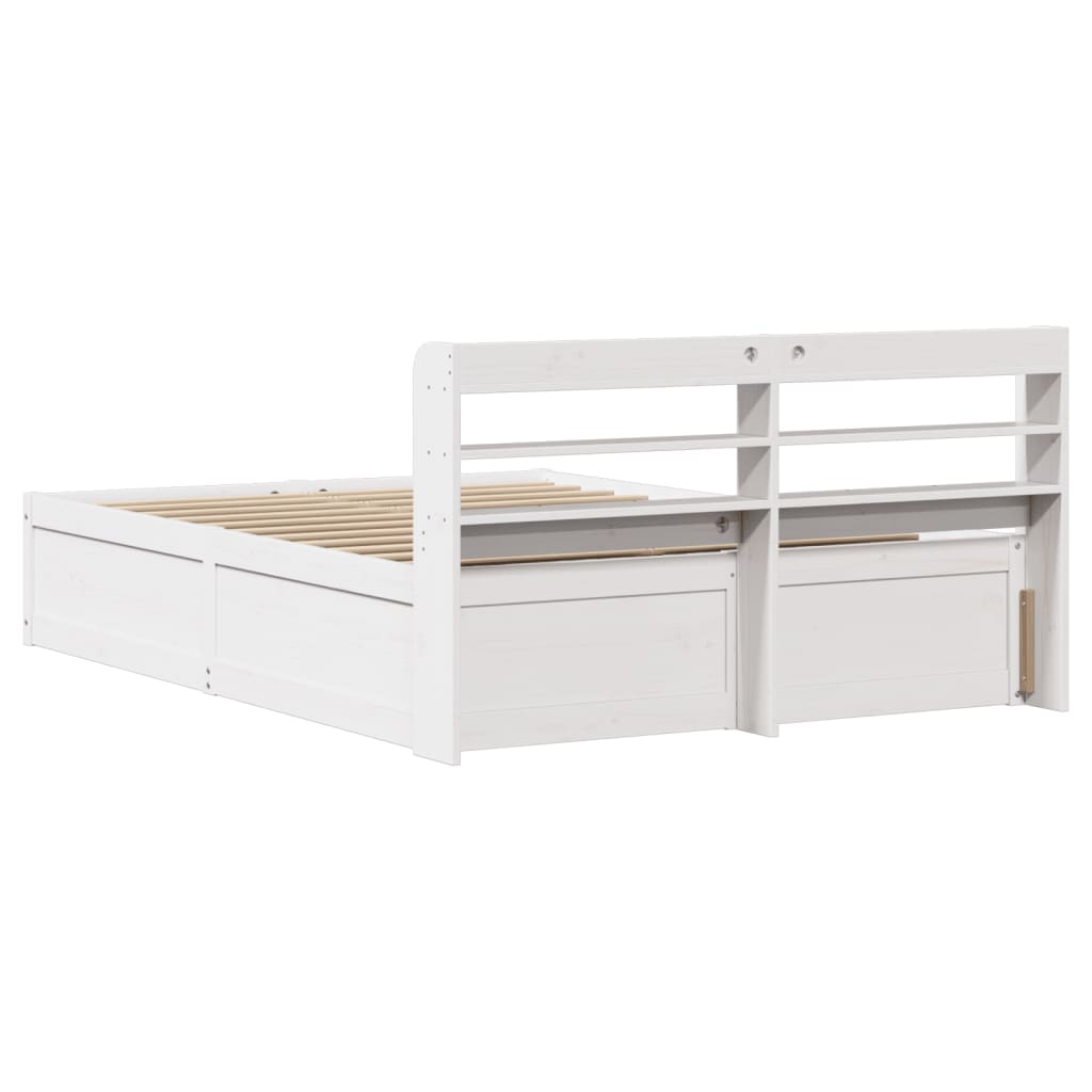 Estrutura cama c/ cabeceira 140x190 cm pinho maciço branco