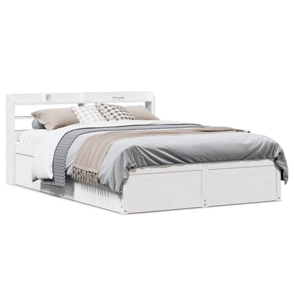 Estrutura cama c/ cabeceira 140x190 cm pinho maciço branco