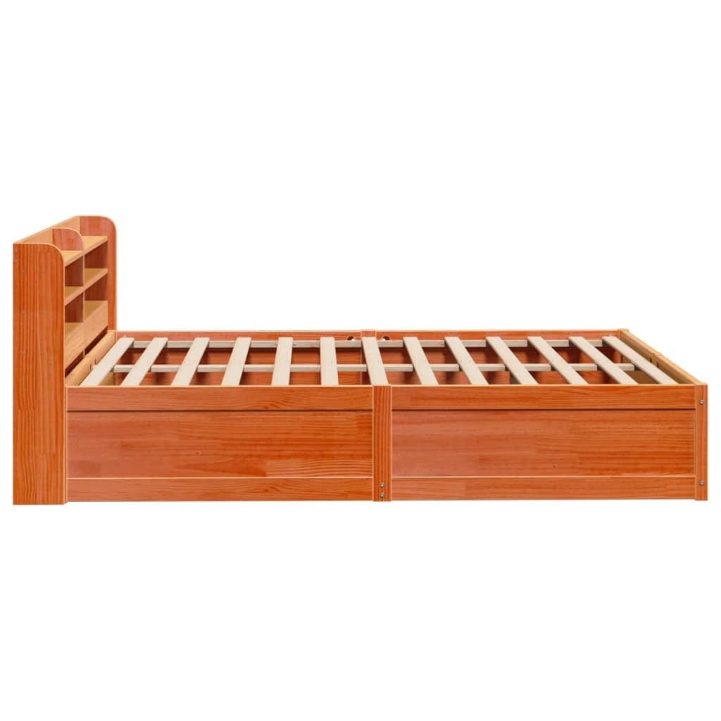 Estrutura cama c/ cabeceira 140x190cm pinho maciço castanho-mel