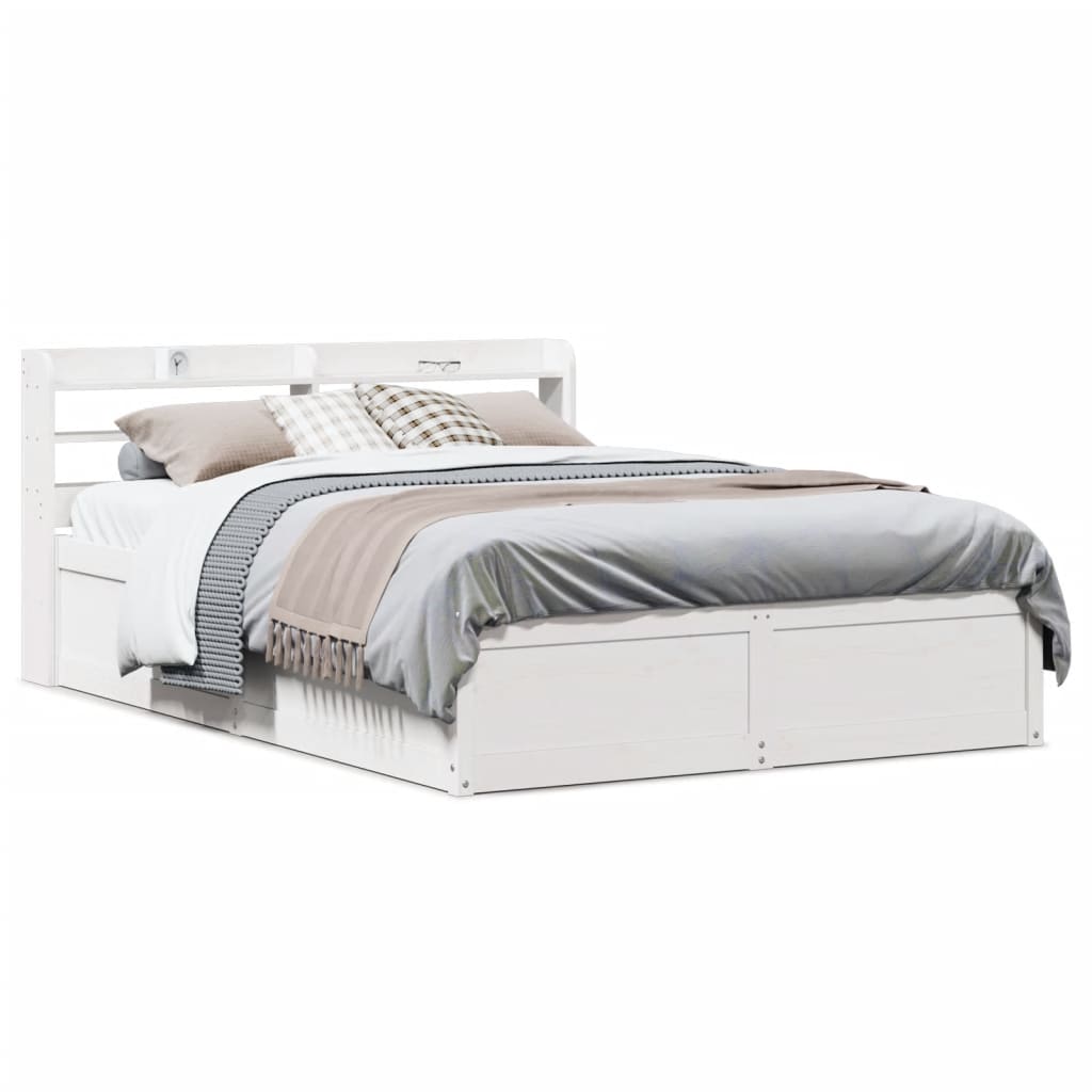 Estrutura cama c/ cabeceira 135x190 cm pinho maciço branco