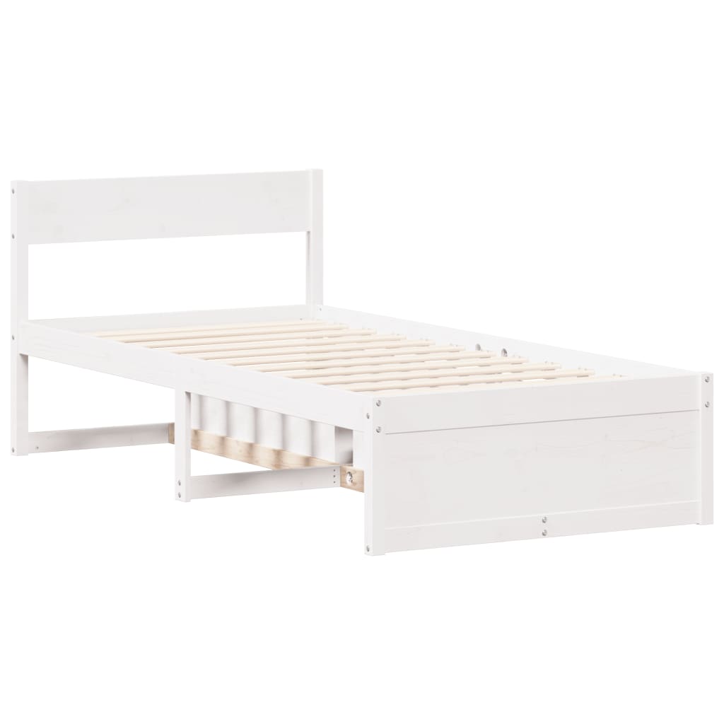 Cama sem colchão 90x200 cm madeira de pinho maciça branco