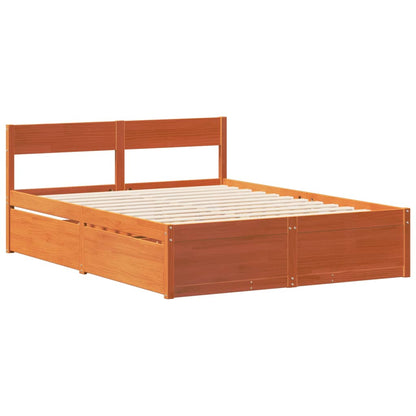 Cama sem colchão 140x190 cm pinho maciço castanho-mel