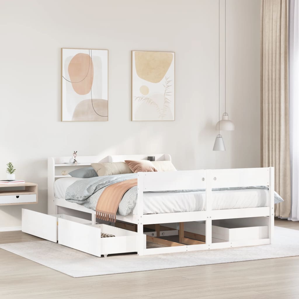 Cama sem colchão 135x190 cm madeira de pinho maciça branco