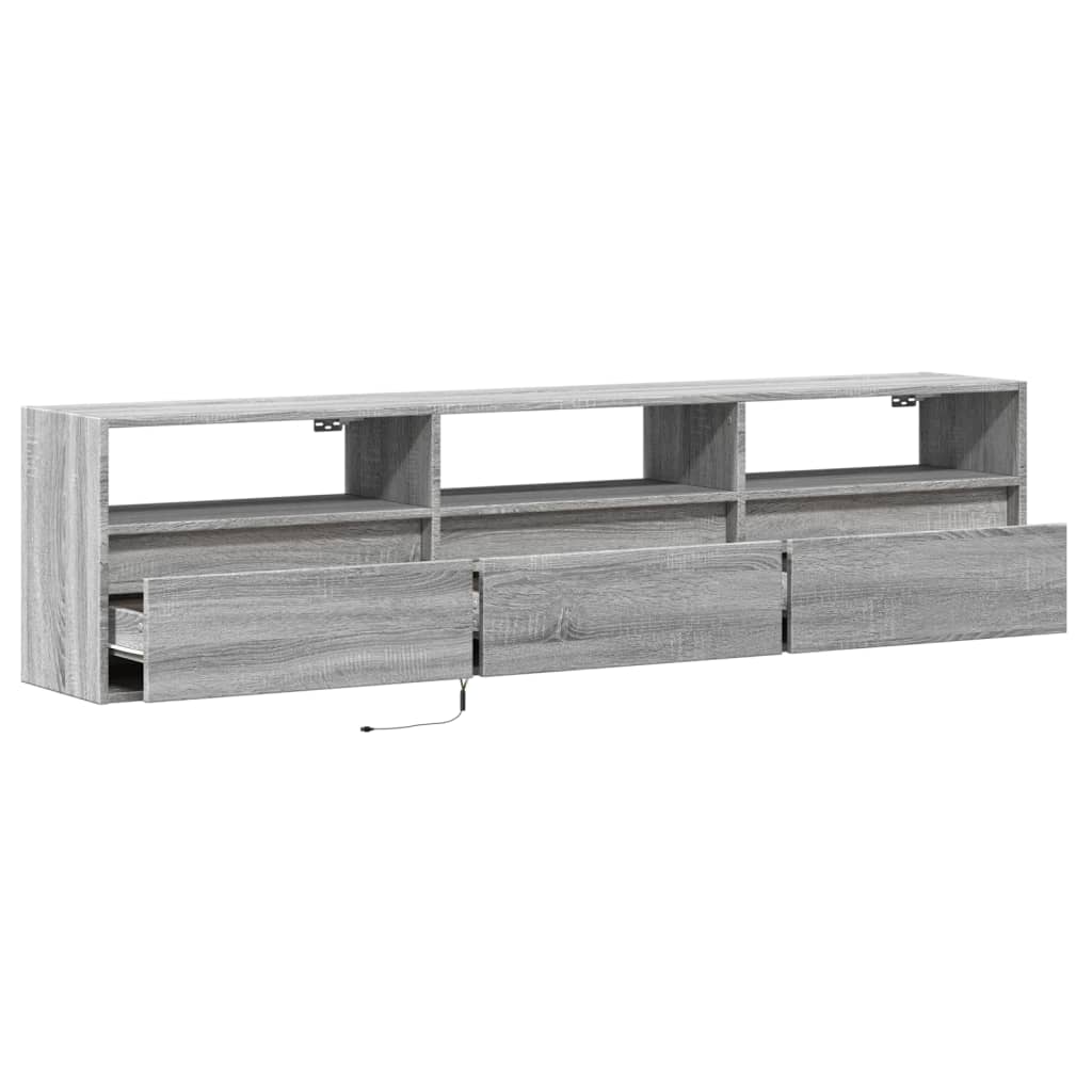 Móvel de parede p/ TV c/ luzes LED 180x31x45 cm cinzento sonoma