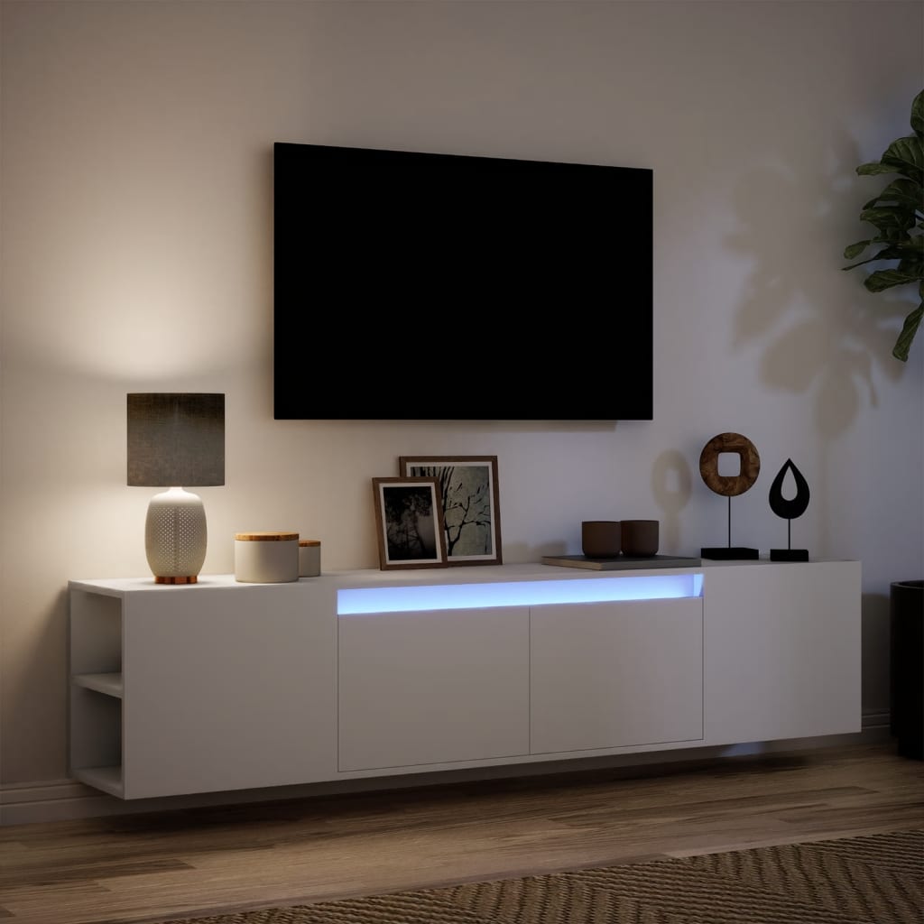 Móvel de parede para TV com luzes LED 180x31x39,5 cm branco