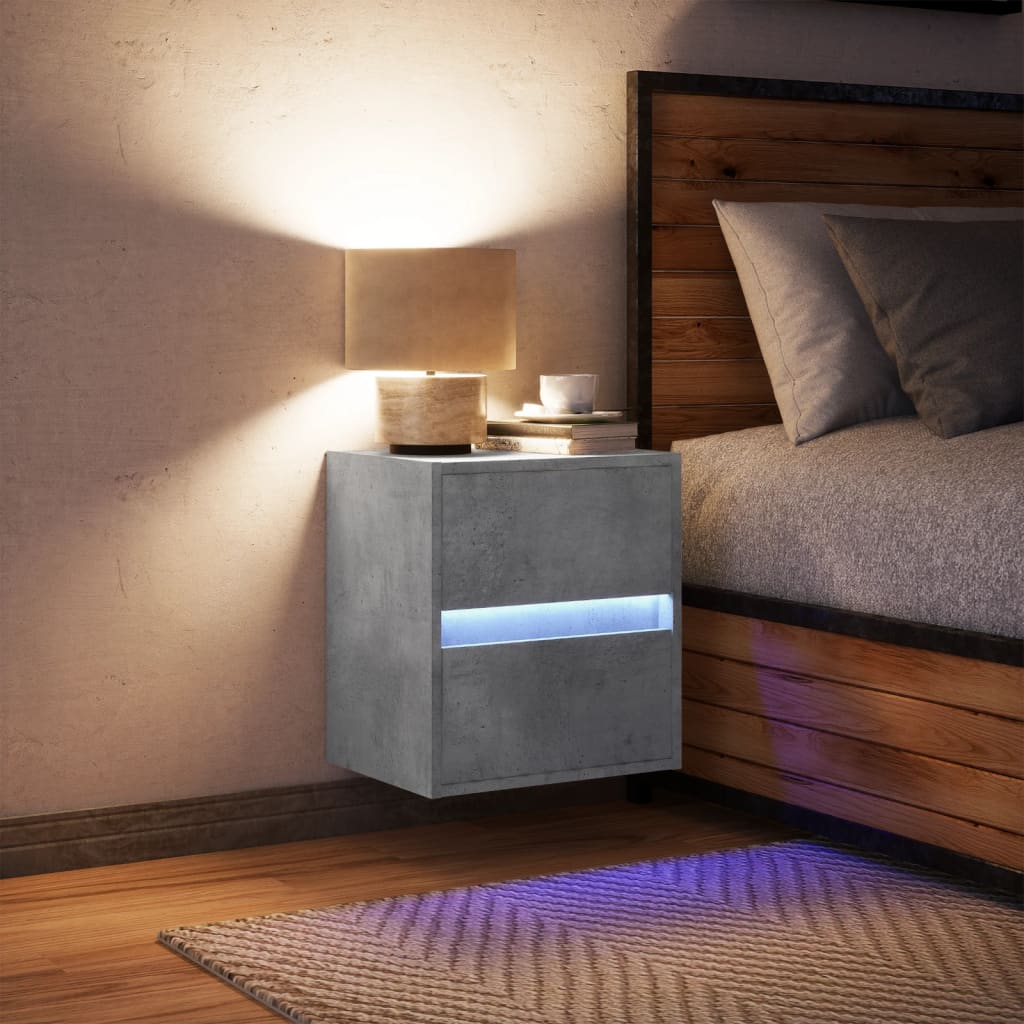 Mesa de cabeceira de parede com luzes LED cinzento cimento