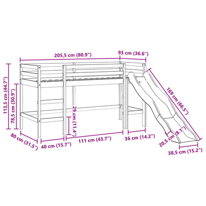 Cama alta para criança sem colchão 80x200 cm pinho maciço