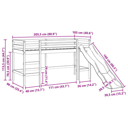 Cama alta para criança sem colchão 90x200 cm pinho maciço