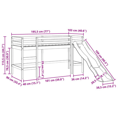 Cama alta para criança sem colchão 90x190 cm pinho maciço