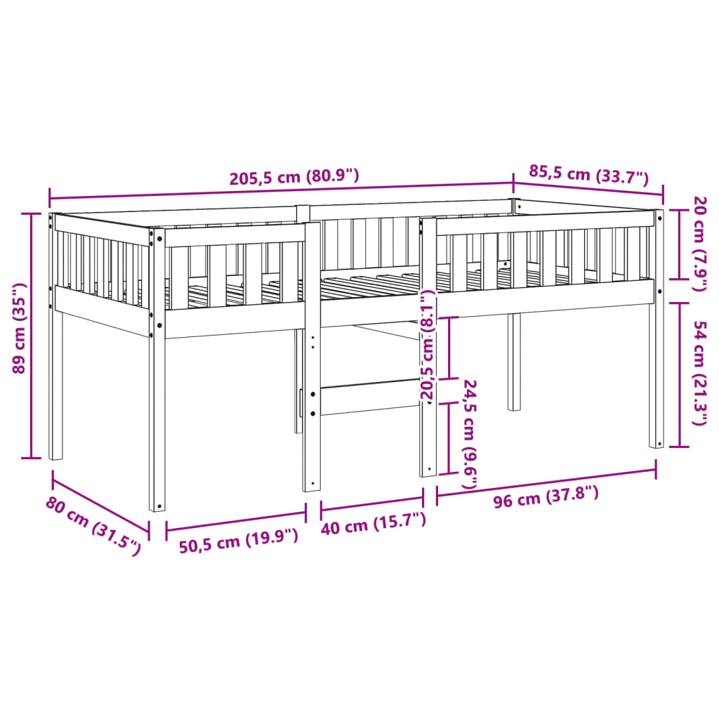 Cama de criança sem colchão 80x200 cm pinho maciço castanho-mel