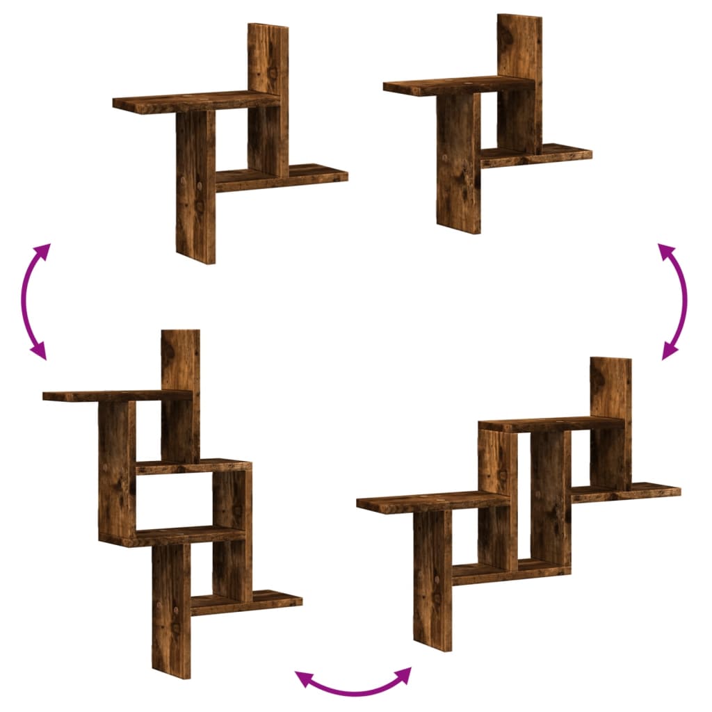 Prateleira parede 2pcs derivados de madeira carvalho fumado