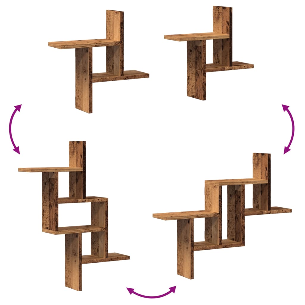 Prateleiras de parede 2 pcs derivados de madeira madeira velha