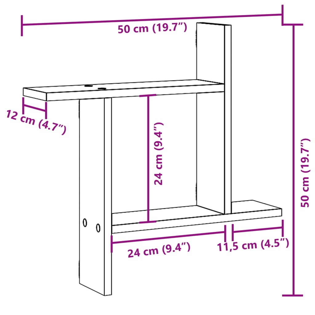 Prateleiras de parede 2 pcs 50x12x50cm derivados madeira branco