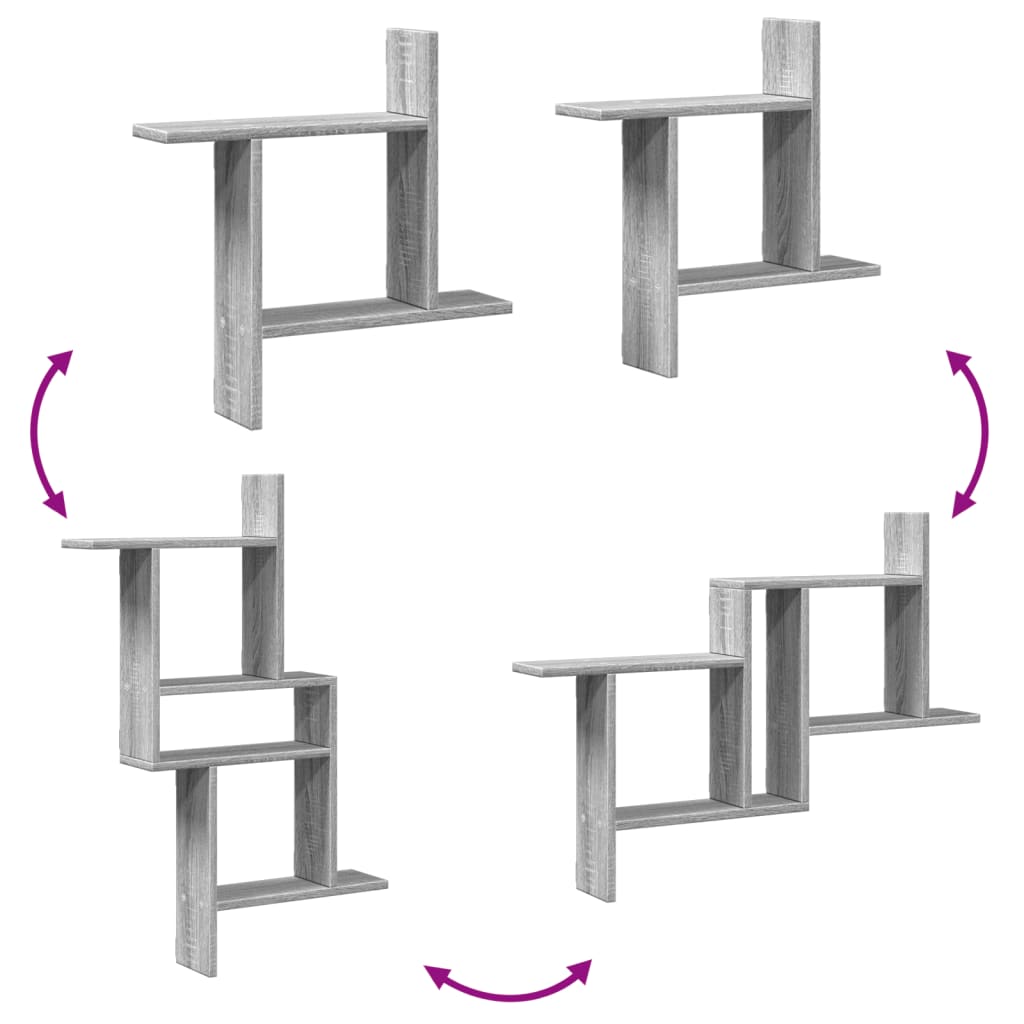 Prateleiras parede 2 pcs derivados de madeira cinzento sonoma
