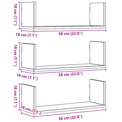 Prateleiras de parede 3 pcs derivados madeira carvalho sonoma