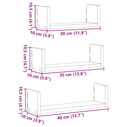 Prateleira de parede 3 pcs derivados de madeira preto