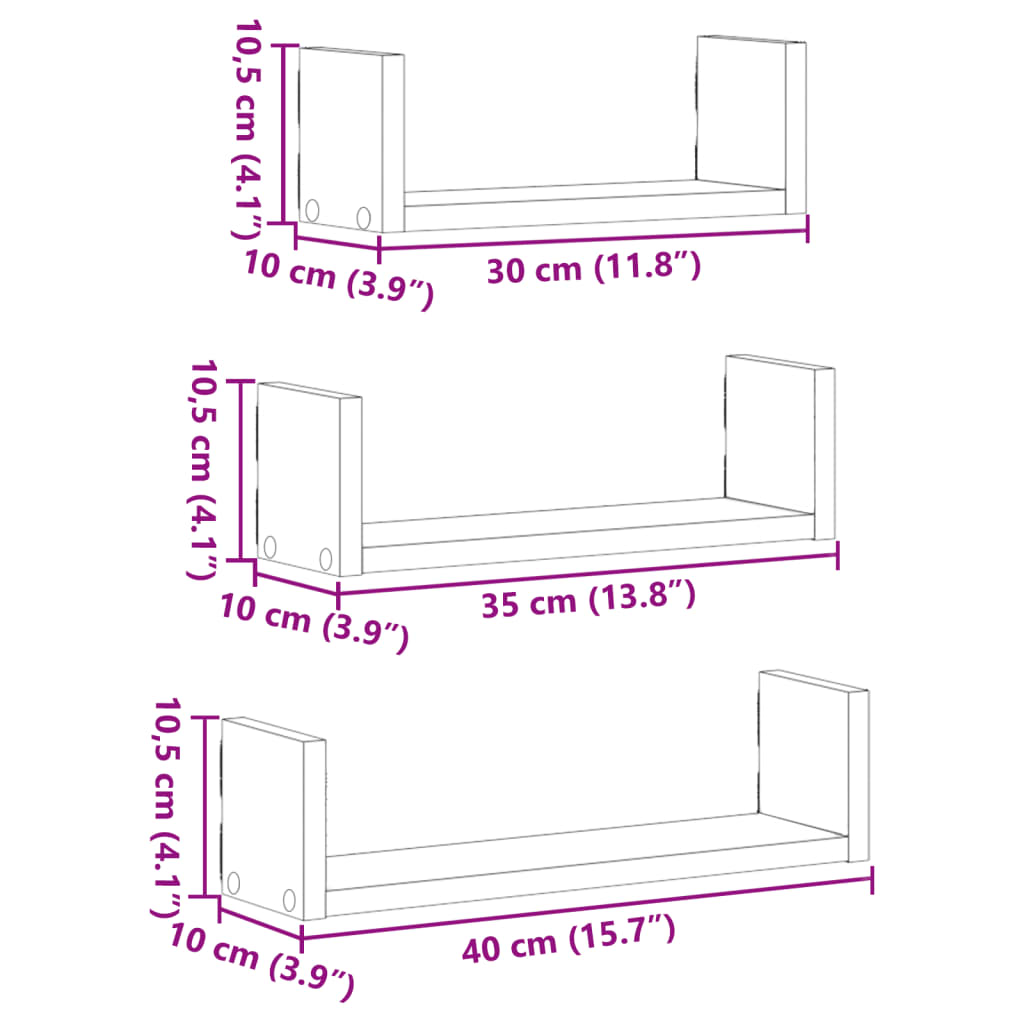 Prateleira de parede 3pcs derivados de madeira cinzento cimento