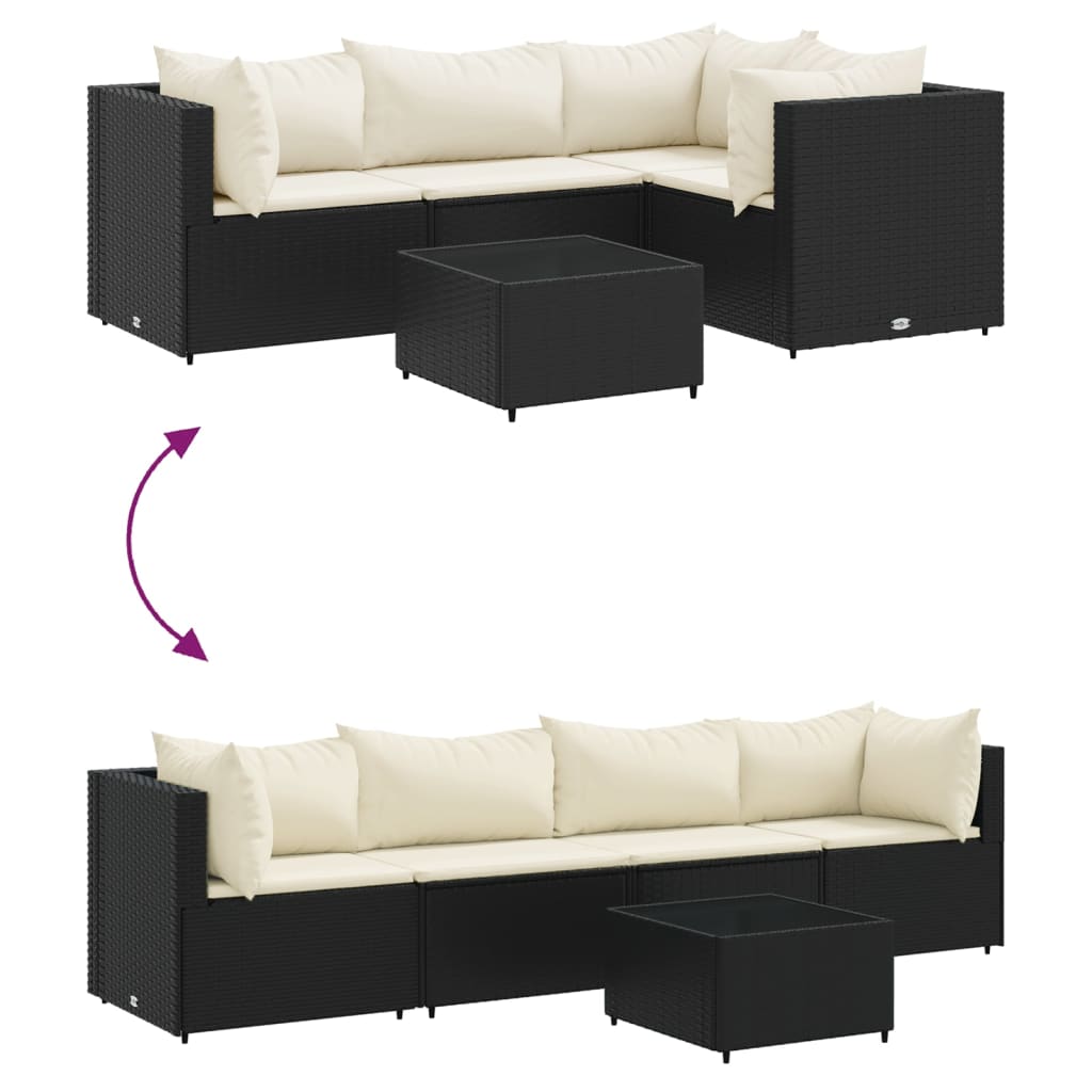 5 pcs conjunto lounge de jardim c/ almofadões vime PE preto