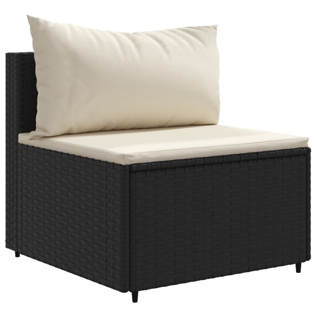 4 pcs conjunto lounge de jardim c/ almofadões vime PE preto