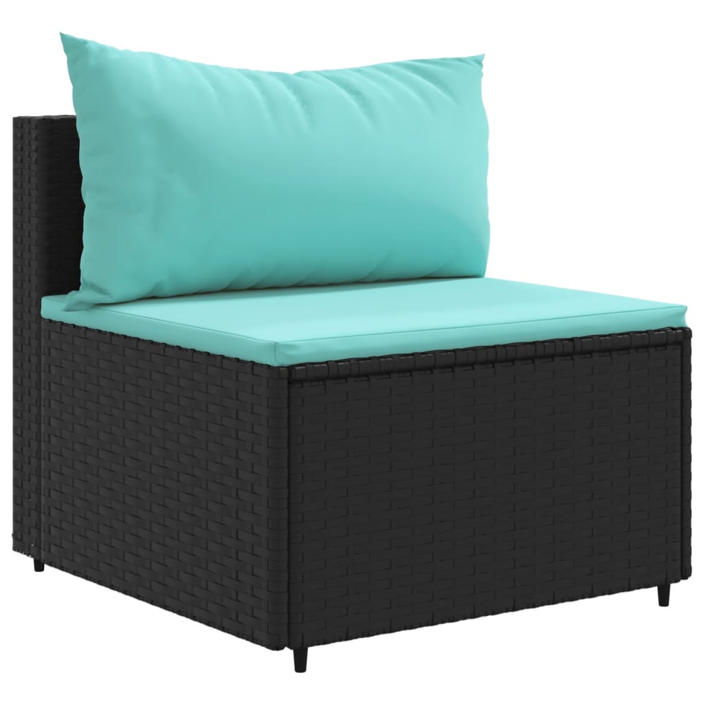 4 pcs conjunto lounge de jardim c/ almofadões vime PE preto