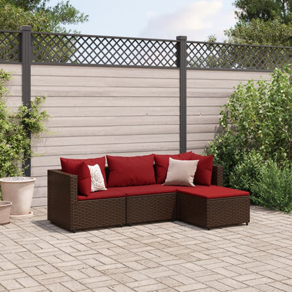 4 pcs conjunto lounge jardim c/ almofadões vime PE castanho