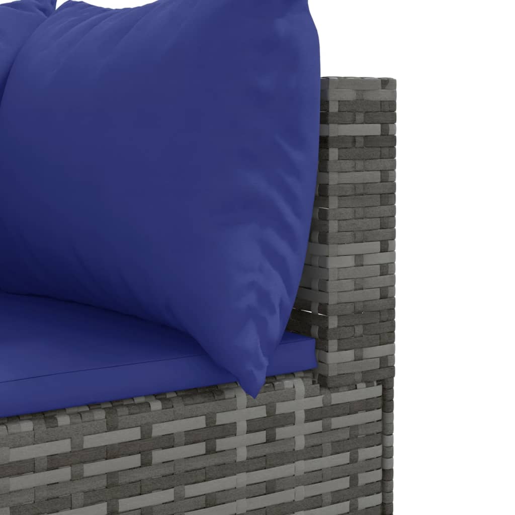 4 pcs conjunto lounge de jardim c/ almofadões vime PE cinzento