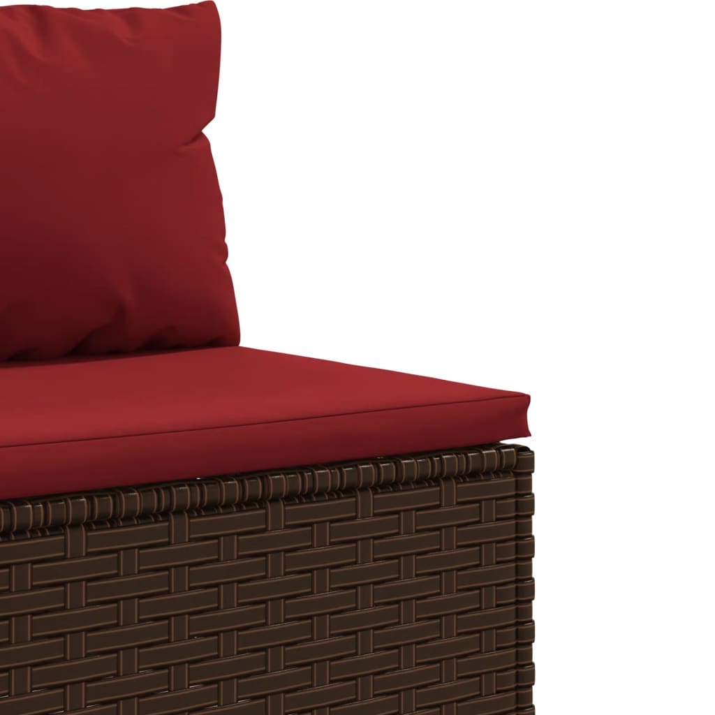 4 pcs conjunto lounge jardim c/ almofadões vime PE castanho