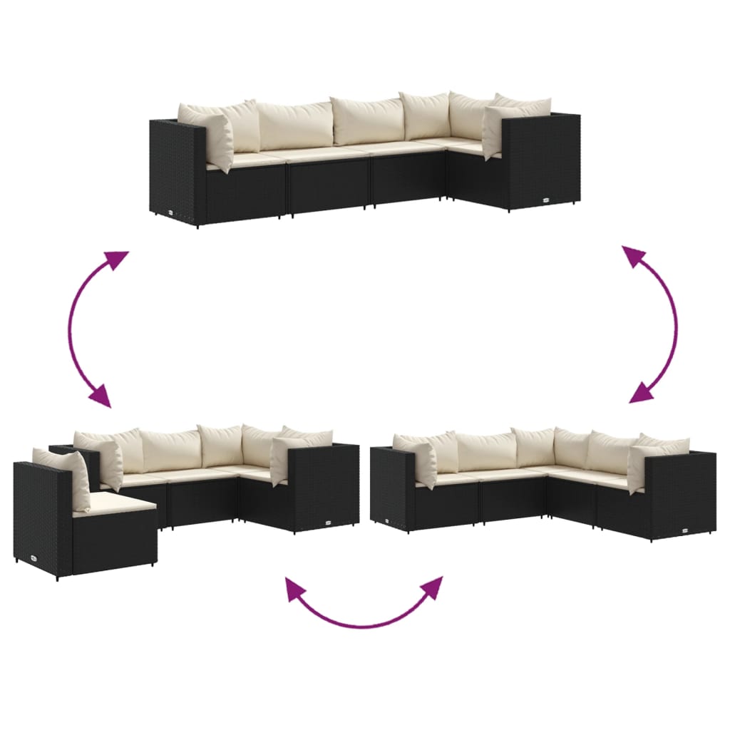 5 pcs conjunto lounge de jardim c/ almofadões vime PE preto