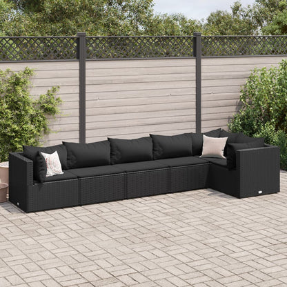 6 pcs conjunto lounge de jardim c/ almofadões vime PE preto