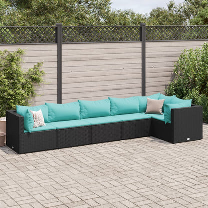 6 pcs conjunto lounge de jardim c/ almofadões vime PE preto