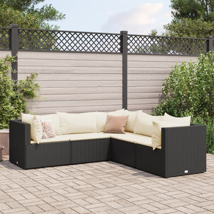 5 pcs conjunto lounge de jardim c/ almofadões vime PE preto