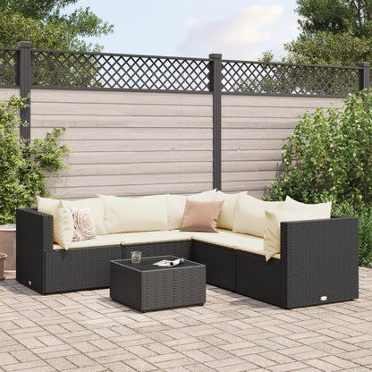 6 pcs conjunto lounge de jardim c/ almofadões vime PE preto