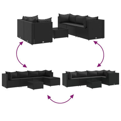 6 pcs conjunto lounge de jardim c/ almofadões vime PE preto