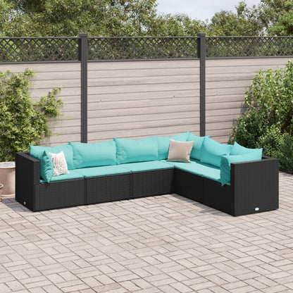 6 pcs conjunto lounge de jardim c/ almofadões vime PE preto