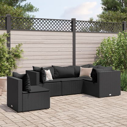 5 pcs conjunto lounge de jardim c/ almofadões vime PE preto