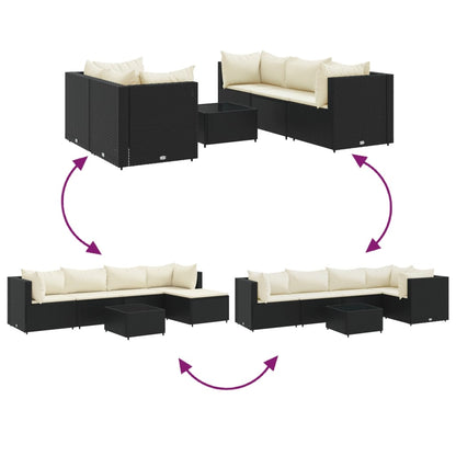 6 pcs conjunto lounge de jardim c/ almofadões vime PE preto