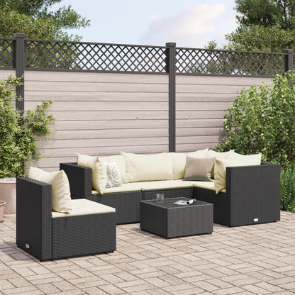 6 pcs conjunto lounge de jardim c/ almofadões vime PE preto