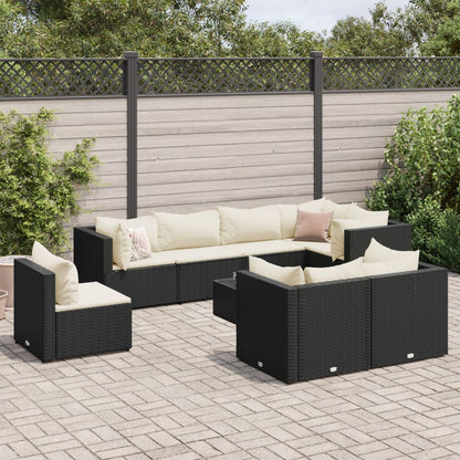 9 pcs conjunto lounge de jardim c/ almofadões vime PE preto